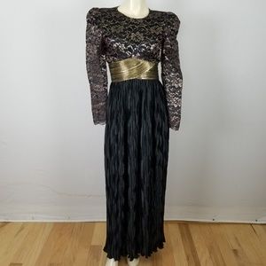 Vintage TOOTSIES gold black formal Empire dress 4‎
